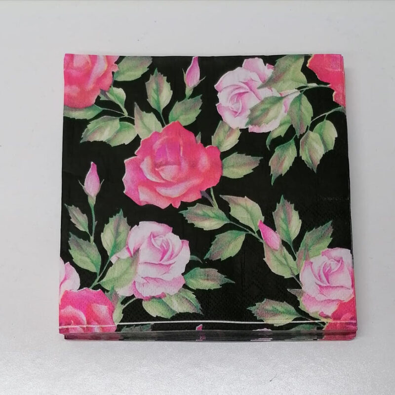 Black and Pink Rose Serviettes