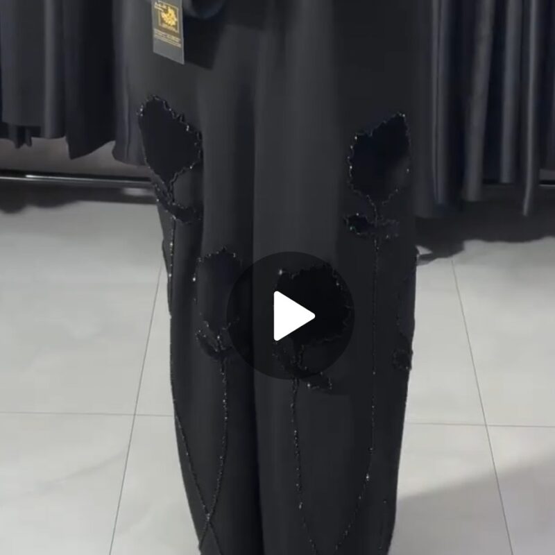 Black on black velvet patchwork abaya