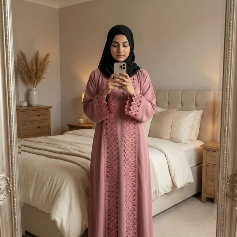 Lace Work Abaya with attached Inner