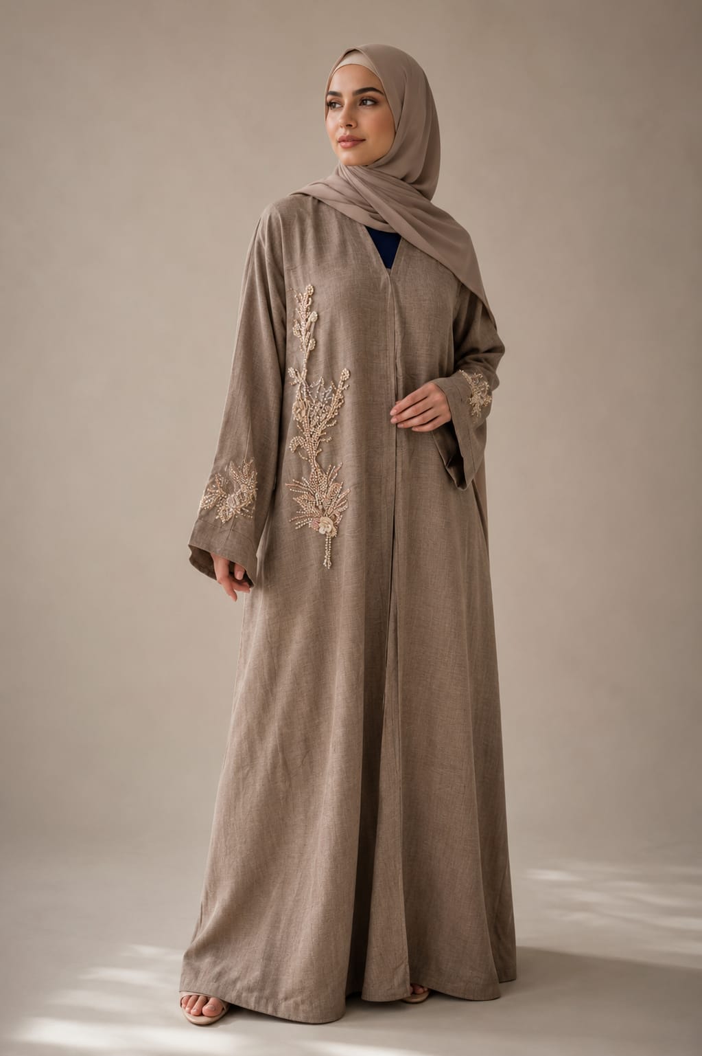 Linen abaya with beadwork